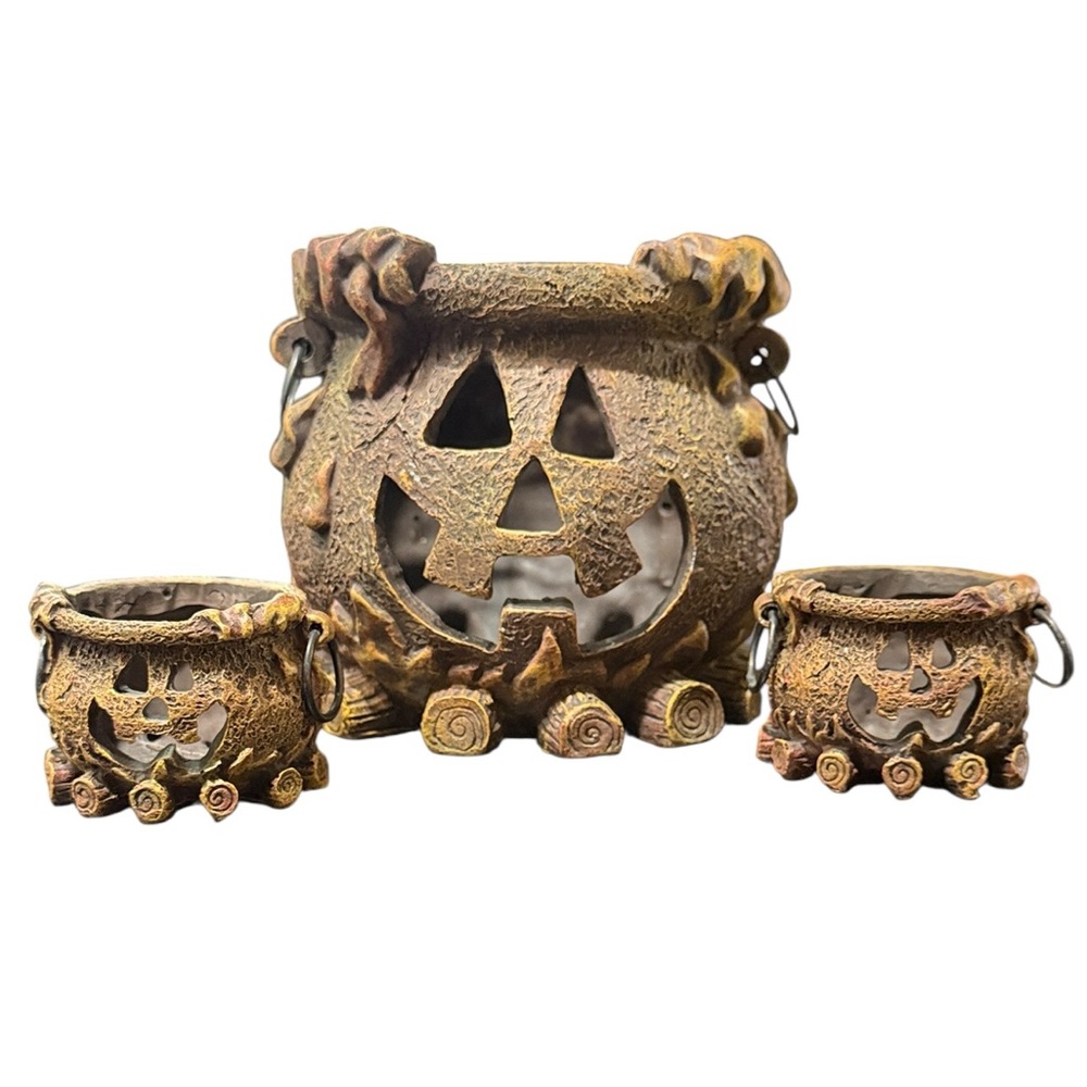 Halloween Candle Holders Jack-O-Lantern Pumpkins Home Decor Old Time Pottery